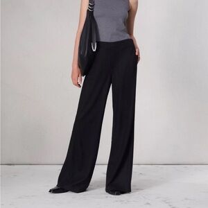 Rag and Bone Melanie Wool Pant Black Wide Leg Pull On Pockets Designer Sz L